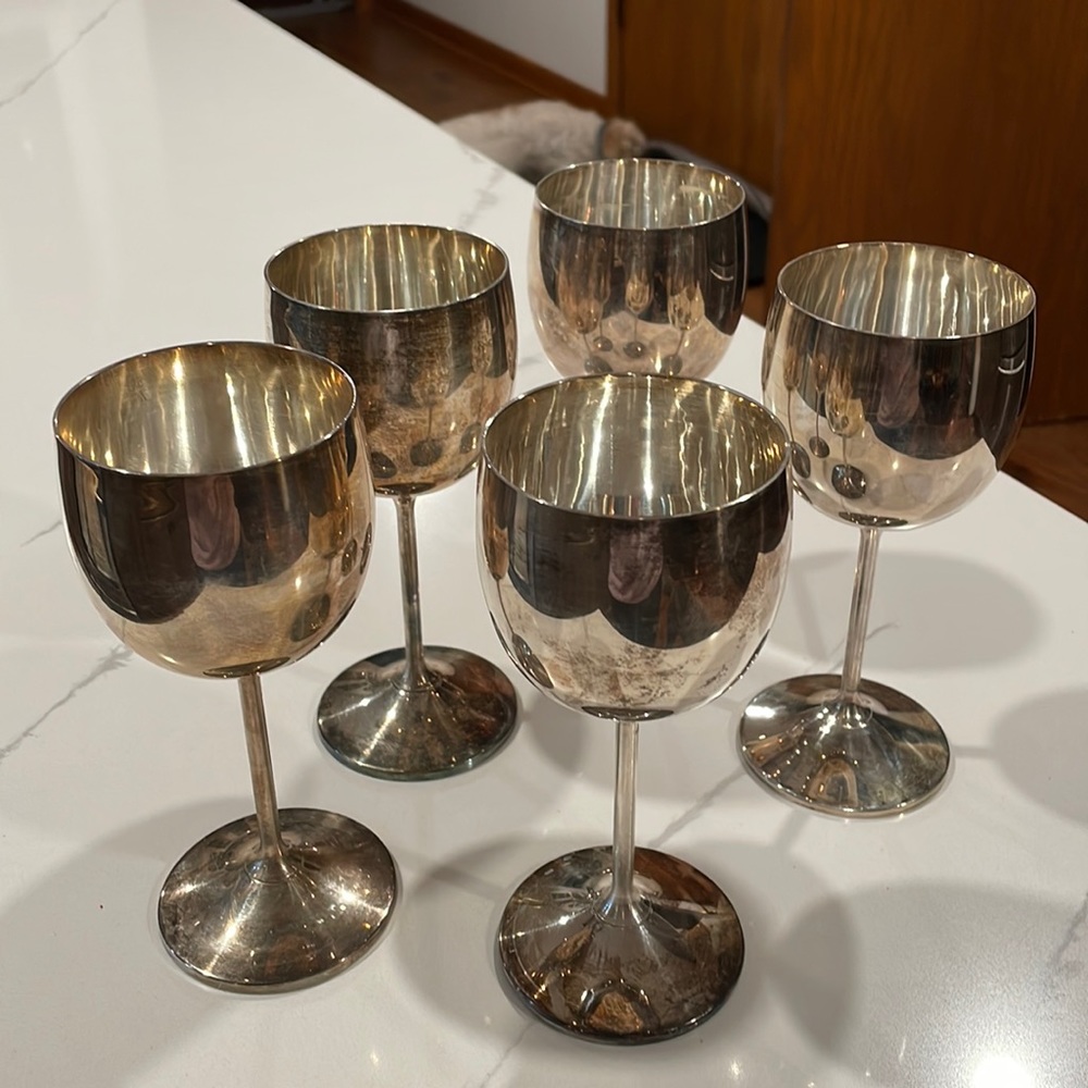 (5 ) Vintage WINE silver plated Goblets